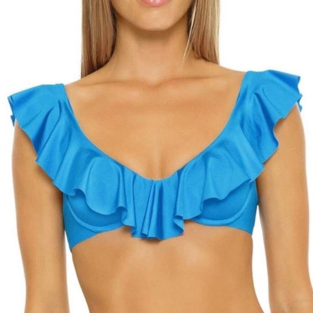 Trina Turk Monaco Ruffle Adriatic Blue Underwire Swim Bikini Top Size 10